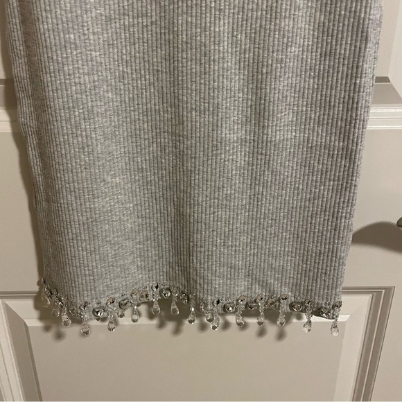 NWT SKIMS Chandelier Lounge Mini Dress Ribbed Light Heather Gray Jewels Size XS - Picture 7 of 11